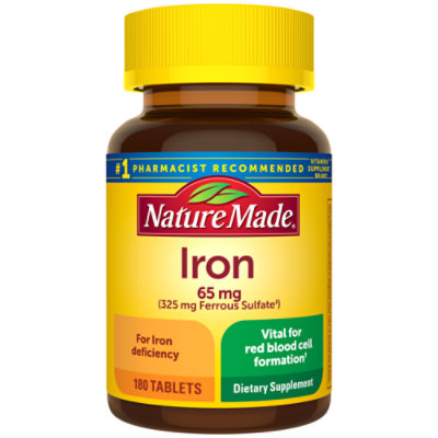 Nature Made Dietary Supplement Tablets Minerals Iron 65 mg - 180 Count