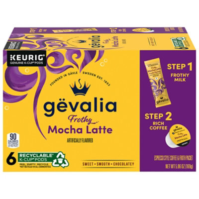 Gevalia Kaffe Coffee Espresso K Cup Pods + Froth Packets Mocha