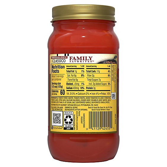 Classico Family Favorites Meat Smooth & Rich Pasta Sauce Jar - 24 Oz