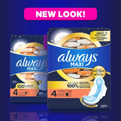 Always Maxi Overnight Absorbency Size 4 Unscented Pads With Wings - 33 Count - Image 7