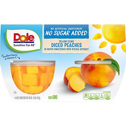 Dole Peaches Diced Yellow Cling No Sugar Added Cups - 4-4 Oz - Image 2