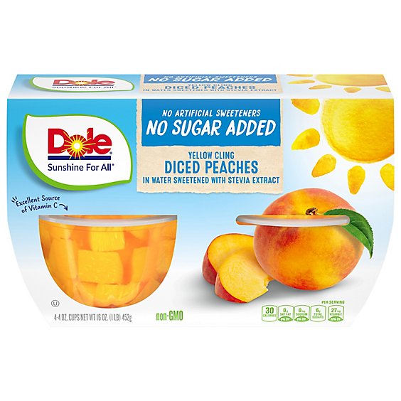 Dole Peaches Diced Yellow Cling No Sugar Added Cups - 4-4 Oz