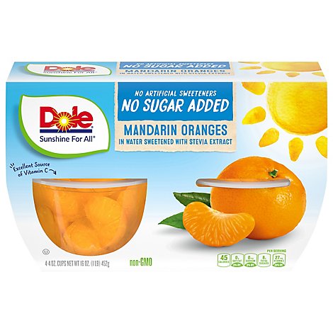 Dole Mandarin Oranges No Sugar Added Cups - 4-4 Oz