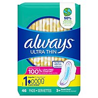 Always Ultra Thin Daytime Pads with Wings Size 1 Regular Unscented - 46 Count - Image 2