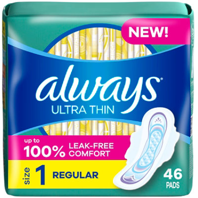 Always Ultra Thin Daytime Pads with Wings Size 1 Regular Unscented - 46 Count