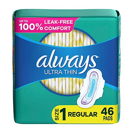 Always Ultra Thin Daytime Pads with Wings Size 1 Regular Unscented - 46 Count - Image 1