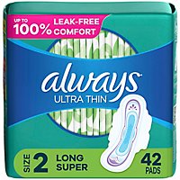 Always Ultra Thin Size 2 Long Super Unscented Daytime Pads with Wings - 42 Count - Image 1