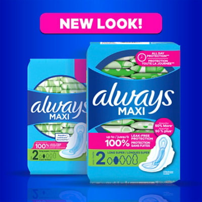 Always Maxi Pads Size 2 Long Super Absorbency Unscented with Wings - 42 Count - Image 7