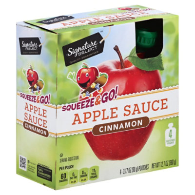 Signature SELECT Apple Sauce Squeeze & Go Apple Cinnamon Pouches - 4-3.17 Oz
