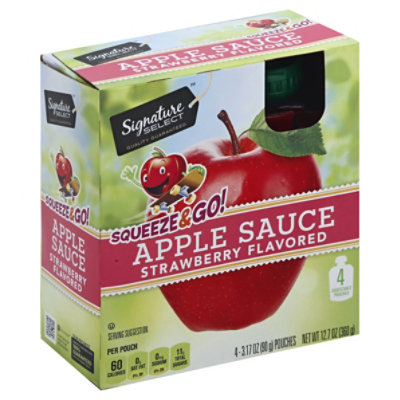 Signature SELECT Apple Sauce Squeeze & Go Apple Strawberry Pouches - 4-3.17 Oz