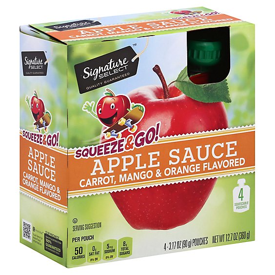 Signature SELECT Squeeze & Go Apple Sauce Carrot Mango & Orange Pouches - 4-3.17 Oz