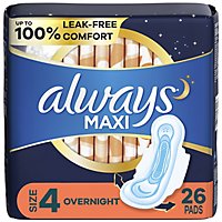 Always Maxi Pads Size 4 Overnight Absorbency Unscented - 26 Count - Image 1