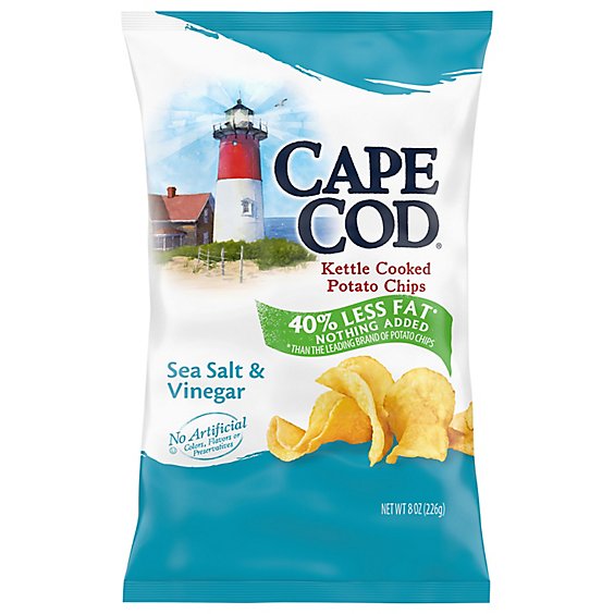Cape Cod Potato Chips Kettle Cooked Sea Salt & Vinegar Less Fat - 8 Oz