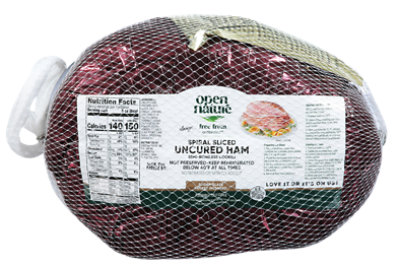 Open Nature Ham Spiral Sliced Seasoned Uncured Semi Boneless - 8.00 Lb