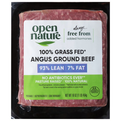 Open Nature 93% Lean 7% Fat All Natural Grass Fed Ground Beef Angus - 16 oz
