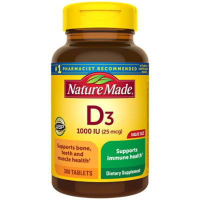 Nature Made Vitamin D Supplement Tablets D3 1000 IU - 300 Count - Image 1