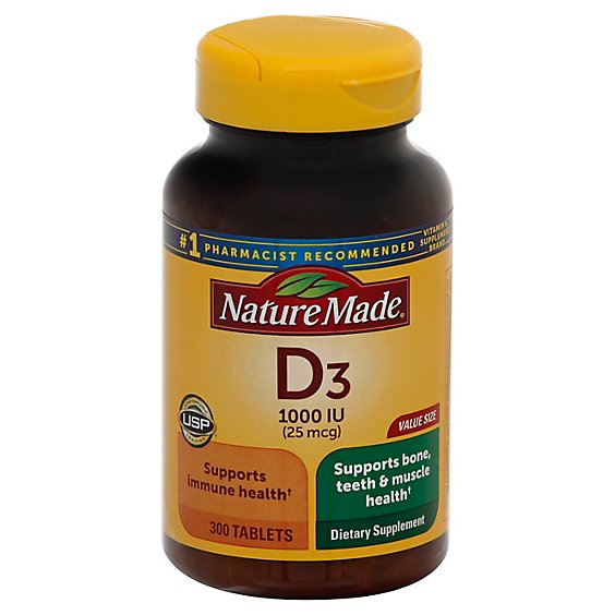 Nature Made Vitamin D Supplement Tablets D3 1000 IU - 300 Count