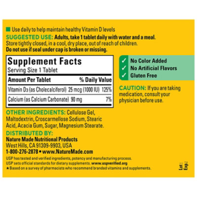 Nature Made Vitamin D Supplement Tablets D3 1000 IU - 300 Count - Image 4