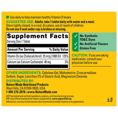 Nature Made Vitamin D Supplement Tablets D3 1000 IU - 300 Count - Image 3