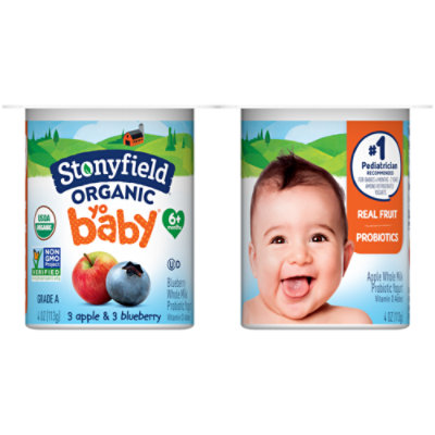 Stonyfield Organic YoBaby Apple & Blueberry Whole Milk Yogurt With Probiotics Cups - 6-4 Oz