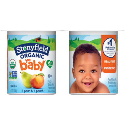 Stonyfield Organic YoBaby Pear & Peach Whole Milk Yogurt With Probiotics Cups - 6-4 Oz