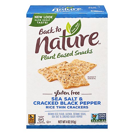 back to NATURE Crackers Rice Thin Gluten-Free Sea Salt & Cracked Black Pepper - 4 Oz