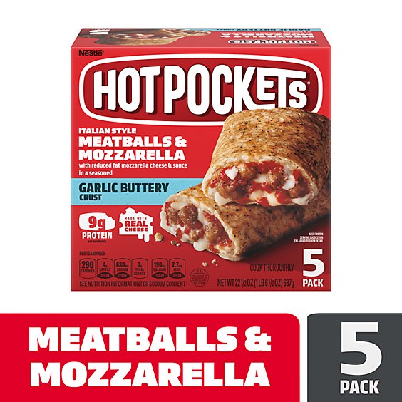 Hot Pockets Italian Style Meatballs And Mozzarella Sandwiches 5 Count - 22.5 Oz