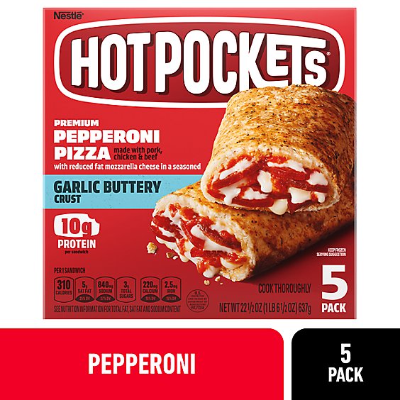 Hot Pockets Pepperoni Garlic Buttery Crust Frozen Pizza 5 Count - 22.5 Oz