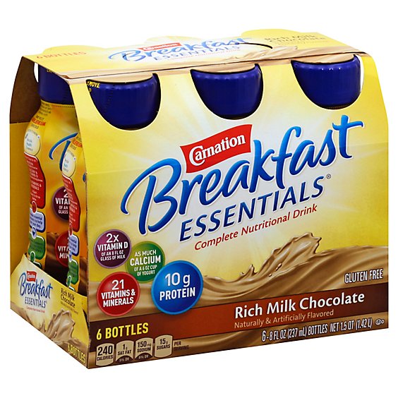 Carnation Breakfast Essentials Nutritional Rich Milk Chocolate Breakfast Drink - 6-8 Fl. Oz.