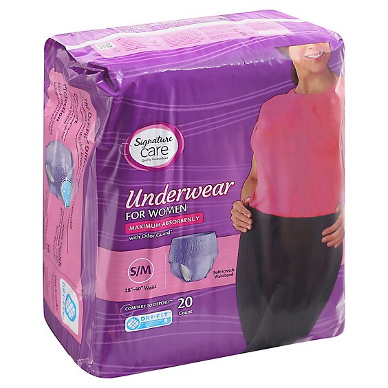  Signature Care Incontinence & Post Partum Protective Underwear For Women Small/Medium - 20 Count