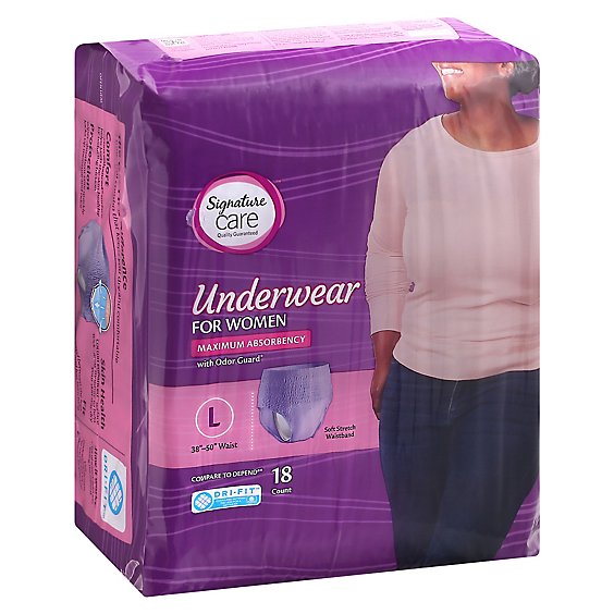  Signature Care Incontinence & Post Partum Protective Underwear For Women Large - 18 Count