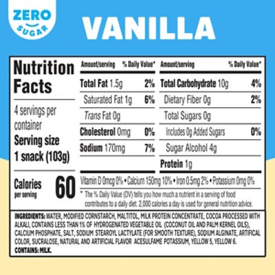 Jell-O Vanilla Artificially Flavored Zero Sugar Ready-to-Eat Pudding Snack - 4 Count - Image 2