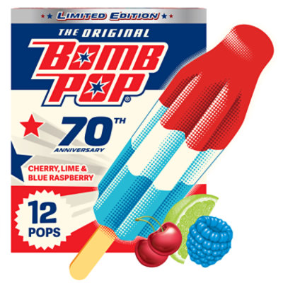 Bomb Pop Original Ice Pop Frozen Sweet Treat For Back To School - 12 Count