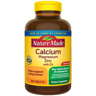 Nature Made Dietary Supplement Tablets Minerals Calcium Magnesium Zinc With Vitamin D - 300 Count