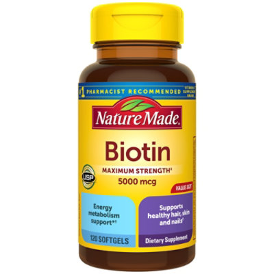 Nature Made Dietary Supplement Softgels Biotin Maximum Strength 5000 mcg - 120 Count - Image 1