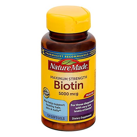Nature Made Dietary Supplement Softgels Biotin Maximum Strength 5000 mcg - 120 Count
