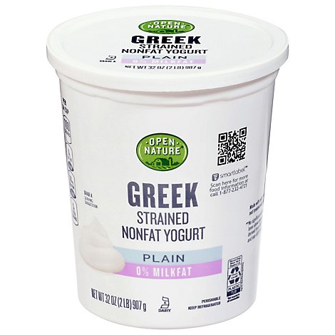 Open Nature Yogurt Greek Nonfat Strained Plain - 32 Oz