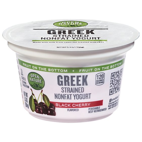 Open Nature Yogurt Greek Nonfat Strained Fruit on the Bottom Black Cherry - 5.3 Oz