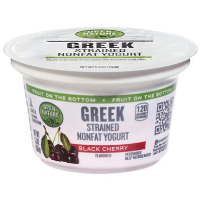 Open Nature Yogurt Greek Nonfat Strained Fruit on the Bottom Black Cherry - 5.3 Oz