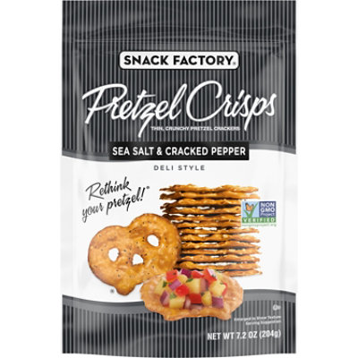 Snack Factory Pretzel Crisps Pretzel Crackers Thin Crunchy Deli Style Sea Salt & Pepper - 7.2 Oz