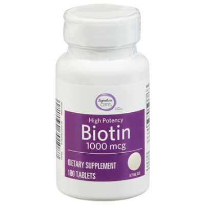 Signature Select/Care Biotin 1000mcg High Potency Dietary Supplement Tablet - 100 Count - Image 1