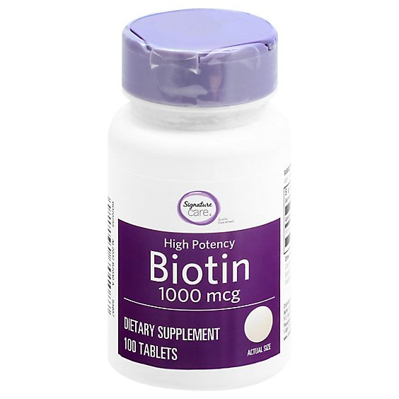 Signature Care Biotin 1000mcg High Potency Dietary Supplement Tablet - 100 Count