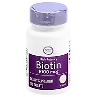 Signature Care Biotin 1000mcg High Potency Dietary Supplement Tablet - 100 Count - Image 1