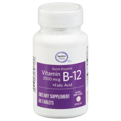 Signature Care Vitamin B12 2500mcg Sublingual Natural Cherry Quick Dissolve Tablet - 60 Count - Image 1