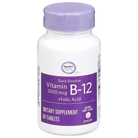 Signature Care Vitamin B12 2500mcg Sublingual Natural Cherry Quick Dissolve Tablet - 60 Count