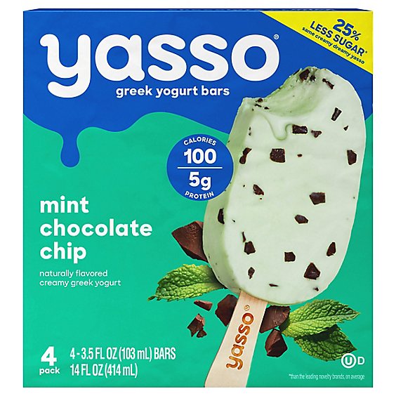 Yasso Frozen Yogurt Greek Bars Mint Chocolate Chip - 4-3.5 Fl. Oz.