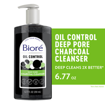 Biore Oil Control Deep Pore Charcoal Daily Facial Cleanser For Dirt And Makeup Removal  - 6.77 Oz