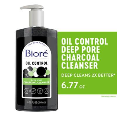 Biore Oil Control Deep Pore Charcoal Daily Facial Cleanser For Dirt And Makeup Removal  - 6.77 Oz