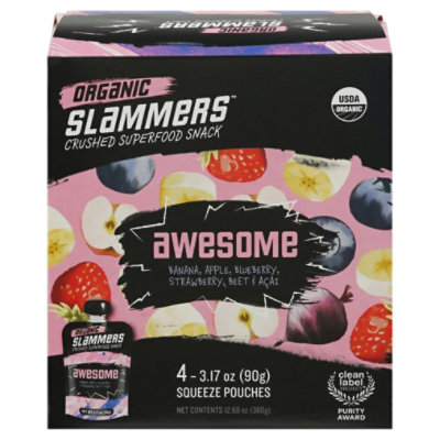 Go Gourmet Slammers Organic Superfood Snack Awesome Pouches - 4-3.17 Oz