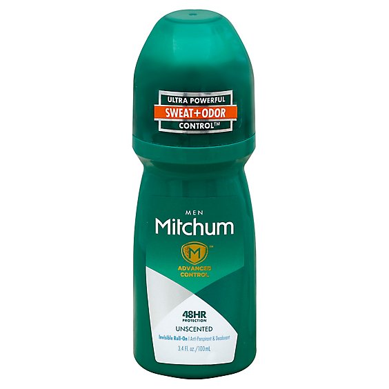 Mitchum Anti-Perspirant & Deodorant For Men Invisible Roll-On Unscented - 3.4 Fl. Oz.